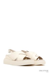 صندل چرمی  بند دار ضخیم بژ زنانه دری مد