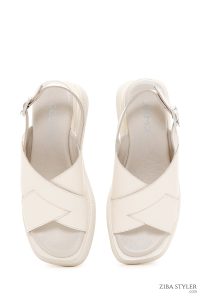 صندل چرمی  بند دار ضخیم بژ زنانه دری مد