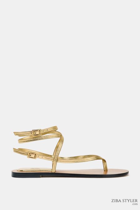 صندل چرمی زنانه بندی متالیک زارا – ZARA