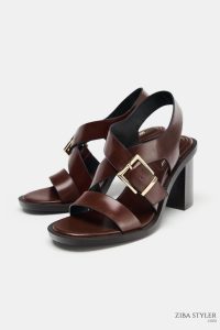 صندل چرمی زنانه پاشنه‌دار سگک‌دار زارا – ZARA