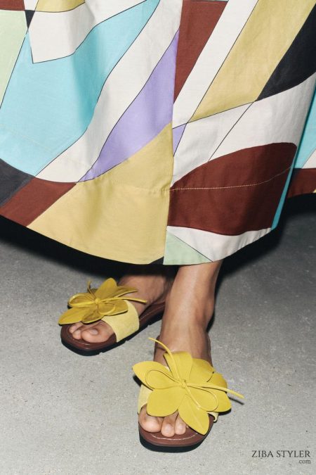 صندل چرمی زنانه گل‌دار زارا – ZARA