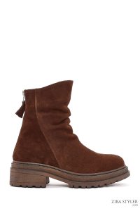 نیم بوت زنانه جیر قهوه‌ای زیپ‌دار دری مد