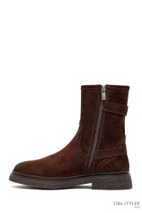 نیم بوت زنانه جیر قهوه‌ای زیپ‌دار دری مد