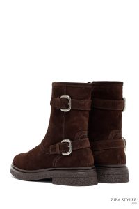 نیم بوت زنانه جیر قهوه‌ای زیپ‌دار دری مد