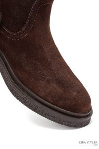 نیم بوت زنانه جیر قهوه‌ای زیپ‌دار دری مد