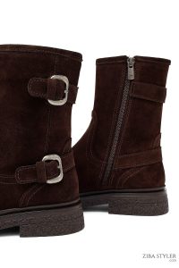 نیم بوت زنانه جیر قهوه‌ای زیپ‌دار دری مد