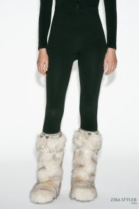 نیم بوت زنانه خز مصنوعی با بند کالکشن اسکی زارا – ZARA