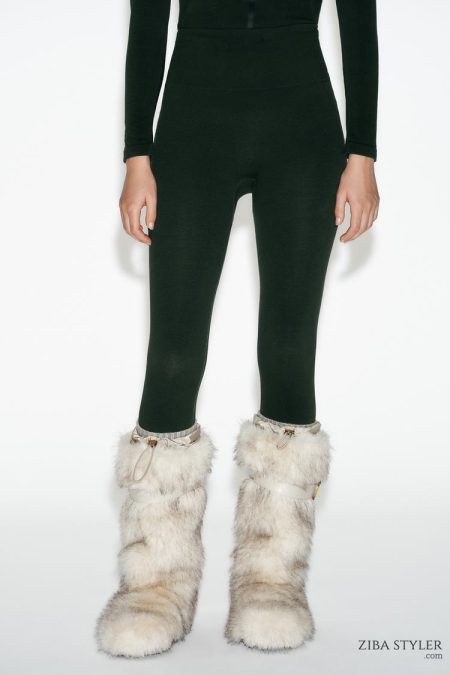 نیم بوت زنانه خز مصنوعی با بند کالکشن اسکی زارا – ZARA