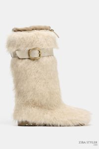 نیم بوت زنانه خز مصنوعی با بند کالکشن اسکی زارا – ZARA