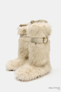 نیم بوت زنانه خز مصنوعی با بند کالکشن اسکی زارا – ZARA