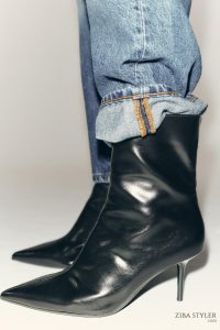 نیم بوت زنانه پاشنه بلند افکت ترک‌دار زارا – ZARA