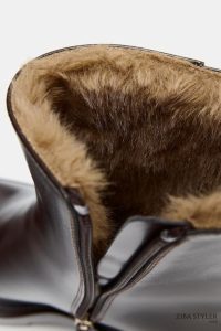 نیم بوت زنانه پاشنه‌دار با آستر خز مصنوعی زارا – ZARA