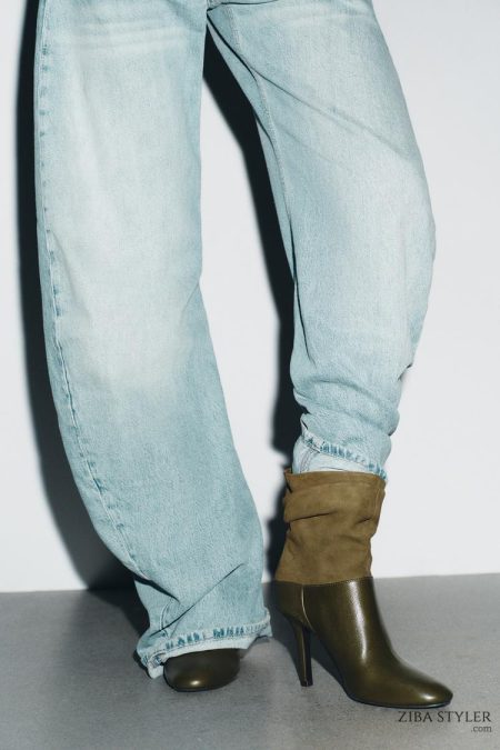 نیم بوت زنانه چرم افکت چروک زارا – ZARA