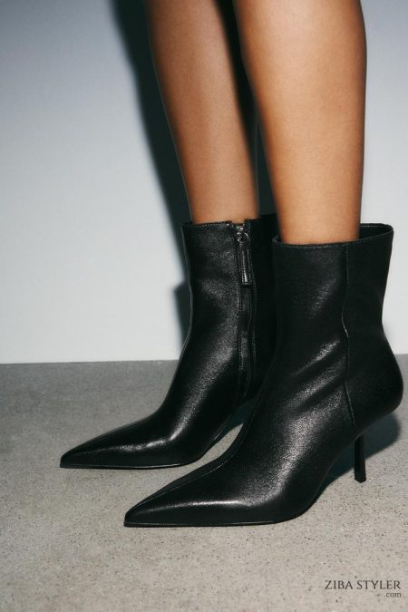 نیم بوت زنانه چرم پاشنه بلند زارا – ZARA