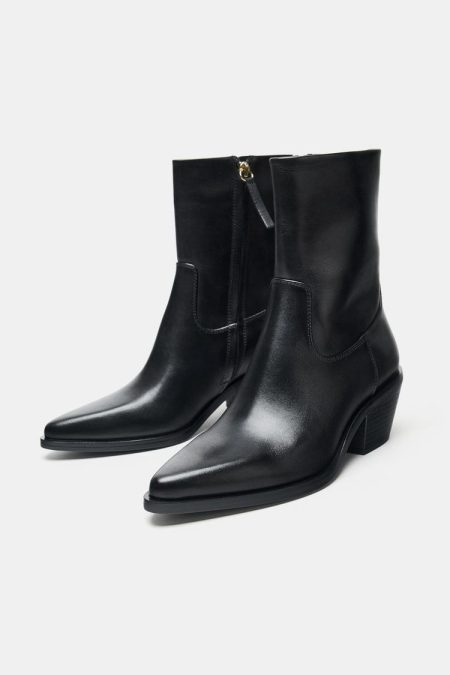 نیم بوت زنانه چرم کابویی زارا – ZARA