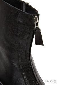 نیم بوت زنانه چرمی مشکی زیپ‌دار زیره‌ضخیم دری مد
