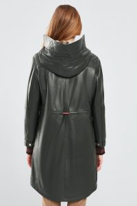 پارکا چرمی زنانه سبز یقه خزدار Valentina دری مد