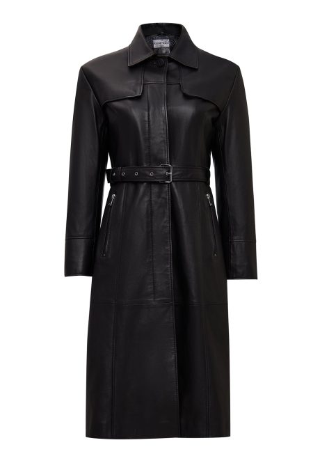 پالتو چرمی زنانه مشکی یقه پیراهنی Betina دری مد