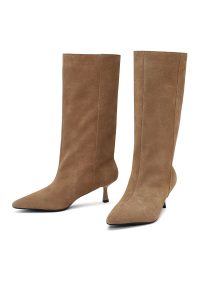 چکمه جیر زنانه بژ پاشنه نازک دری‌مد