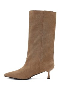 چکمه جیر زنانه بژ پاشنه نازک دری‌مد