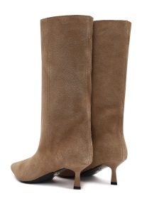 چکمه جیر زنانه بژ پاشنه نازک دری‌مد