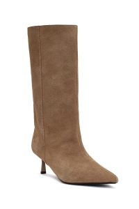 چکمه جیر زنانه بژ پاشنه نازک دری‌مد