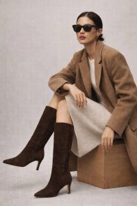 چکمه جیر زنانه قهوه‌ای پاشنه نازک دری‌مد