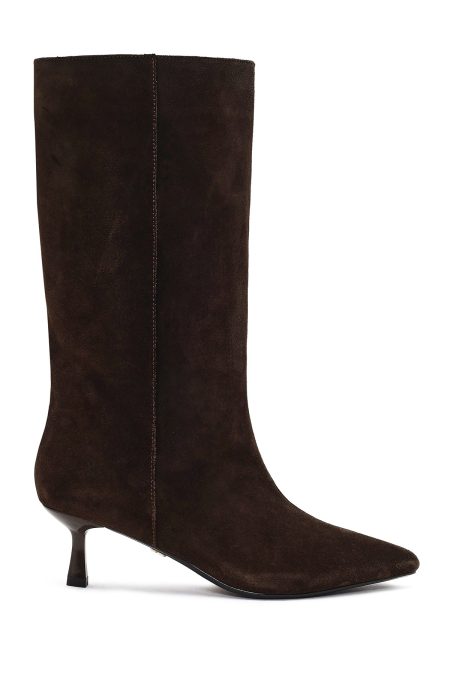 چکمه جیر زنانه قهوه‌ای پاشنه نازک دری‌مد