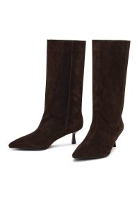 چکمه جیر زنانه قهوه‌ای پاشنه نازک دری‌مد