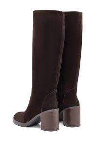 چکمه زنانه جیر قهوه‌ای زیپ‌دار پاشنه پهن دری مد