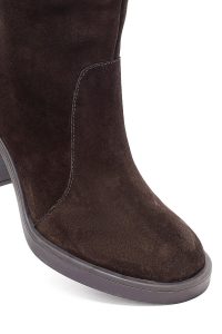 چکمه زنانه جیر قهوه‌ای زیپ‌دار پاشنه پهن دری مد