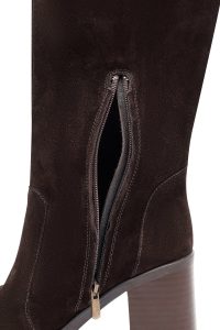 چکمه زنانه جیر قهوه‌ای زیپ‌دار پاشنه پهن دری مد