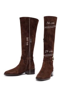 چکمه زنانه جیر قهوه‌ای زیپ‌دار پاشنه کوتاه دری مد