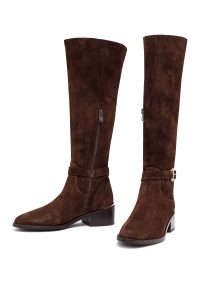 چکمه زنانه جیر قهوه‌ای زیپ‌دار پاشنه کوتاه دری مد