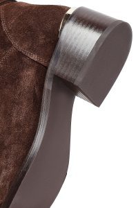 چکمه زنانه جیر قهوه‌ای زیپ‌دار پاشنه کوتاه دری مد