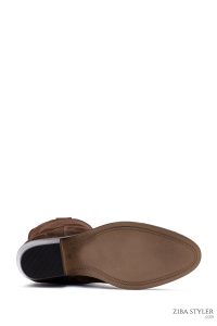 چکمه زنانه جیر قهوه‌ای کابوی پاشنه‌بلند ضخیم دری مد