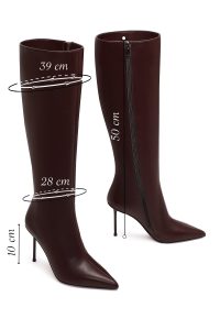 چکمه زنانه چرمی زرشکی زیپ‌دار پاشنه بلند باریک دری مد