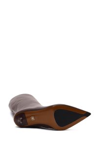 چکمه زنانه چرمی زرشکی زیپ‌دار پاشنه بلند باریک دری مد