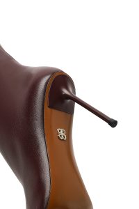 چکمه زنانه چرمی زرشکی زیپ‌دار پاشنه بلند باریک دری مد