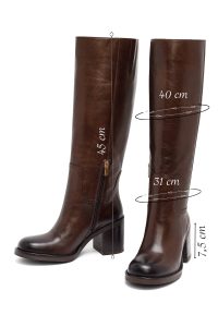 چکمه زنانه چرمی قهوه‌ای زیپ‌دار پاشنه پهن دری مد