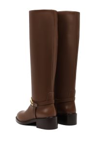 چکمه زنانه چرمی قهوه‌ای سگک‌دار دری مد