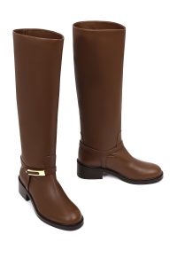 چکمه زنانه چرمی قهوه‌ای سگک‌دار دری مد