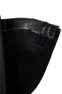 چکمه زنانه چرمی مشکی زیپ‌دار پاشنه پهن دری مد