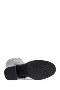 چکمه زنانه چرمی مشکی زیپ‌دار پاشنه پهن دری مد