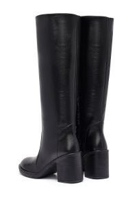 چکمه زنانه چرمی مشکی زیپ‌دار پاشنه پهن دری مد