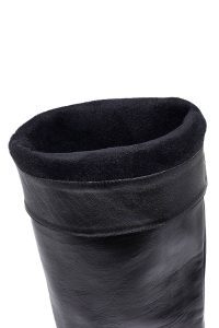 چکمه زنانه چرمی مشکی زیپ‌دار پاشنه پهن دری مد