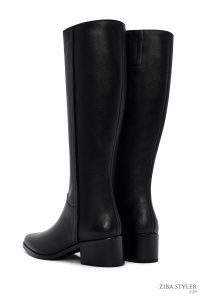 چکمه زنانه چرمی مشکی پاشنه‌بلند ضخیم زیپ‌دار دری مد