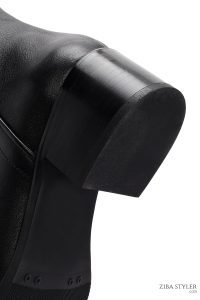 چکمه زنانه چرمی مشکی پاشنه‌بلند ضخیم زیپ‌دار دری مد