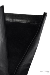 چکمه زنانه چرمی مشکی پاشنه‌بلند ضخیم زیپ‌دار دری مد