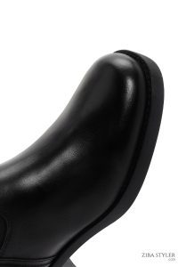 چکمه زنانه چرمی مشکی پاشنه‌کوتاه ضخیم زیپ‌دار دری مد